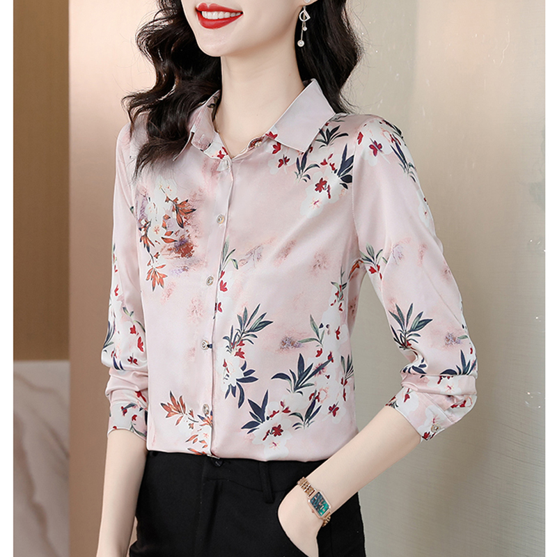 Silk Blouse Button - Elegant Fashion Silk Satin OL Blouse