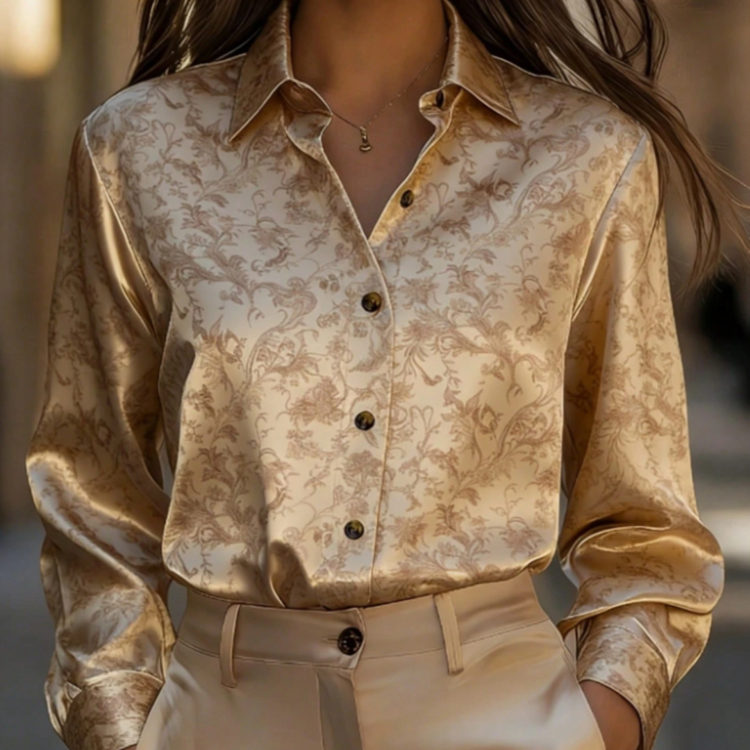 Silk Blouse Button - Women Vintage Floral Satin Shirt Elegant