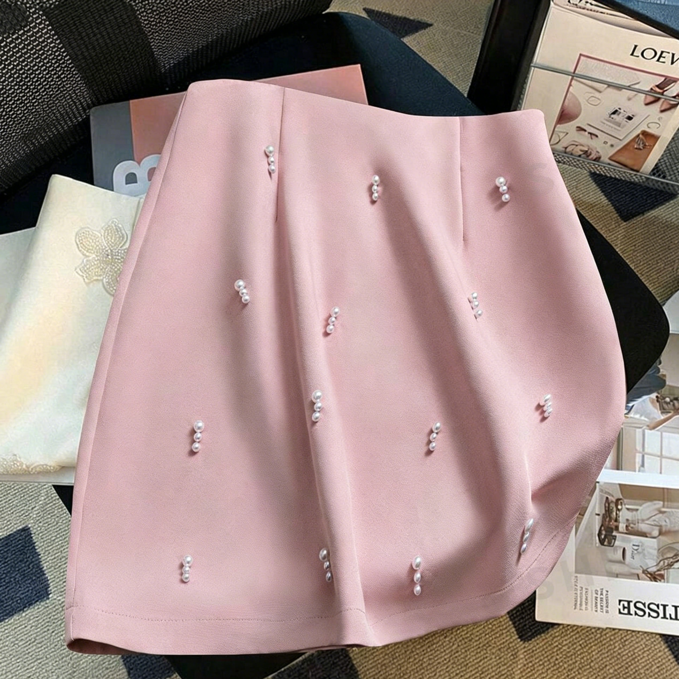 Women Formal Wear With Skirt - Women's MID Waist Pearl A-Line Mini