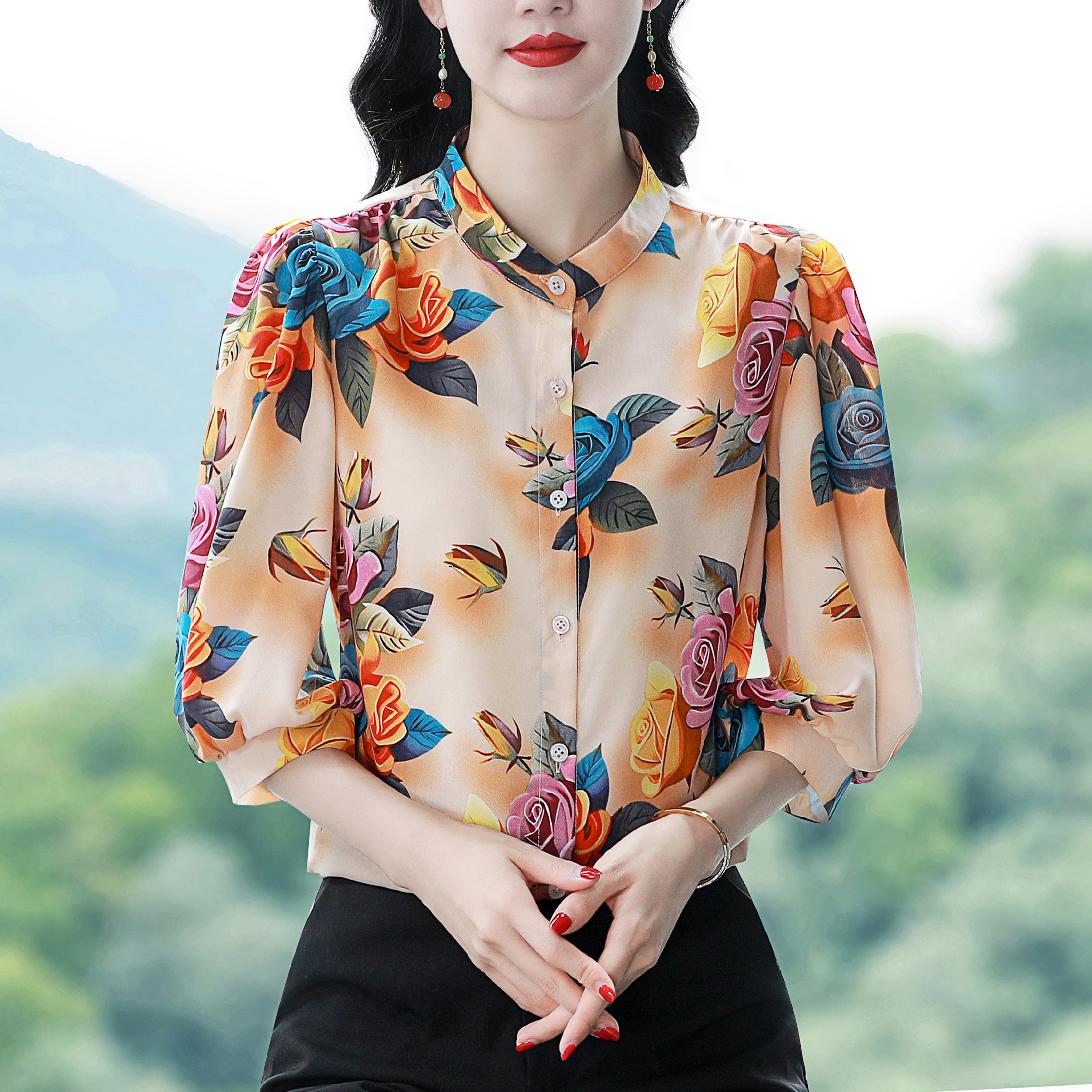 Elegant Fashion Chiffon shirt  - Silk Blouse Button ulasan dan harga
