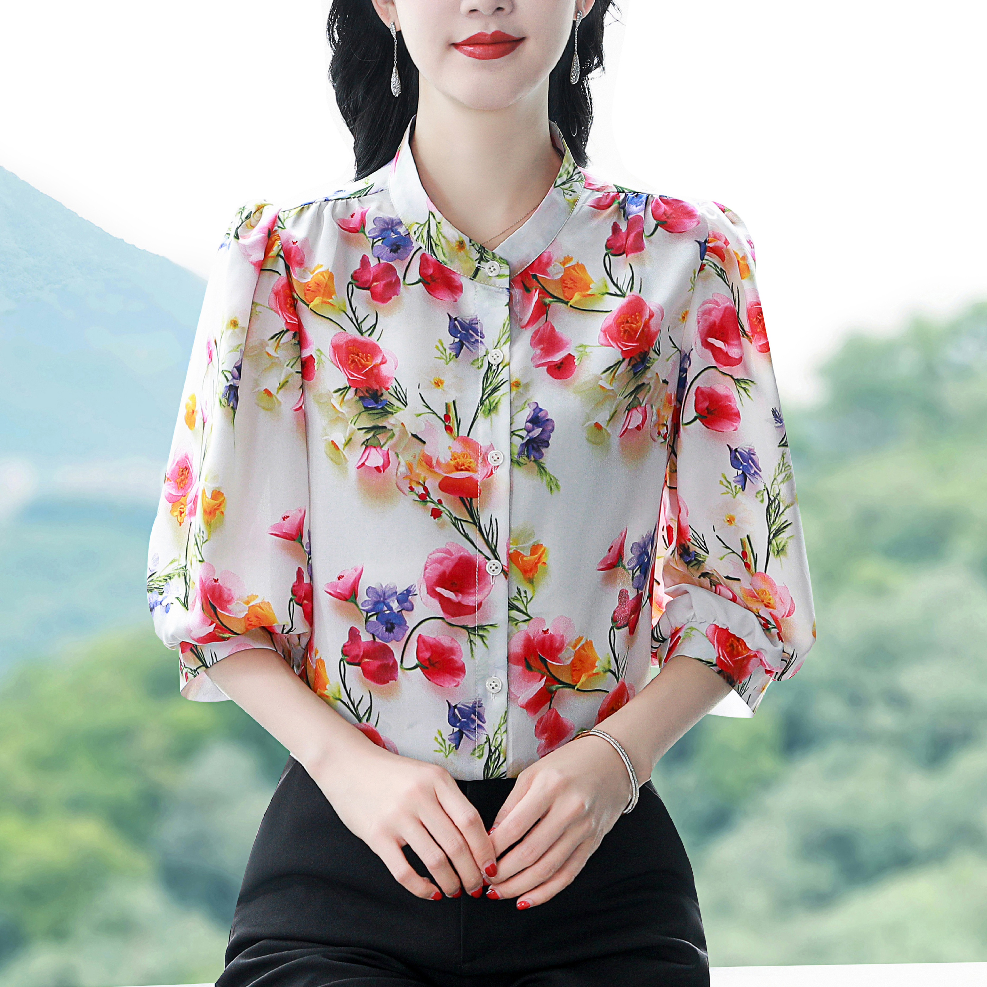 Elegant Fashion Chiffon shirt  - Silk Blouse Button ulasan dan harga