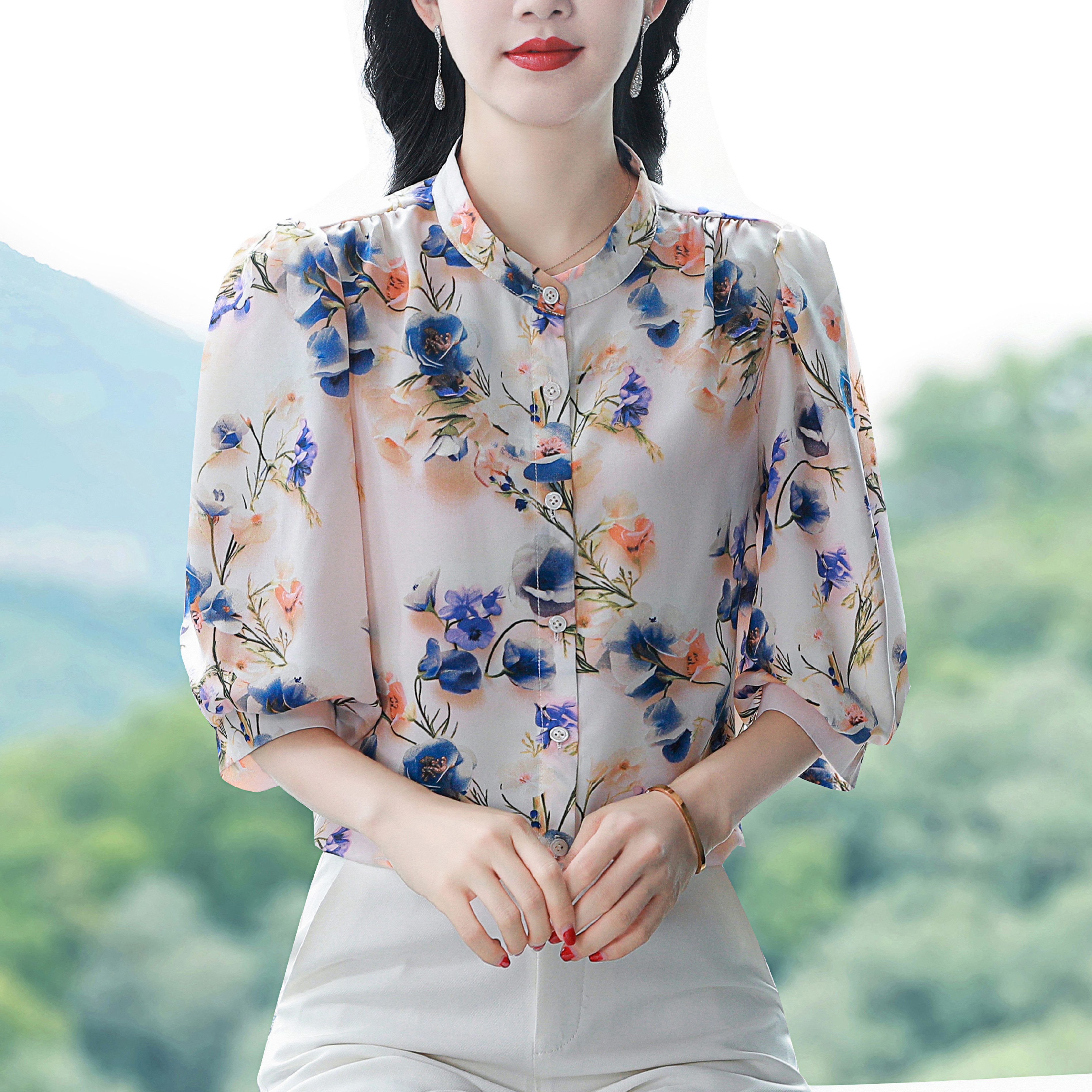 Elegant Fashion Chiffon shirt  - Silk Blouse Button ulasan dan harga