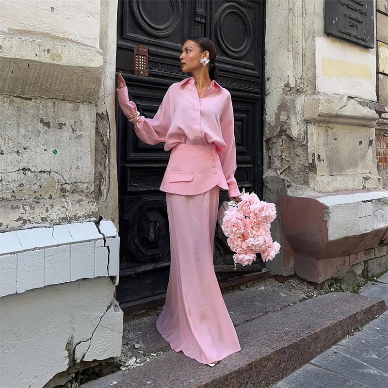 Autumn Pink Black Women Suit S - Women Formal Wear With Skirt ulasan dan harga