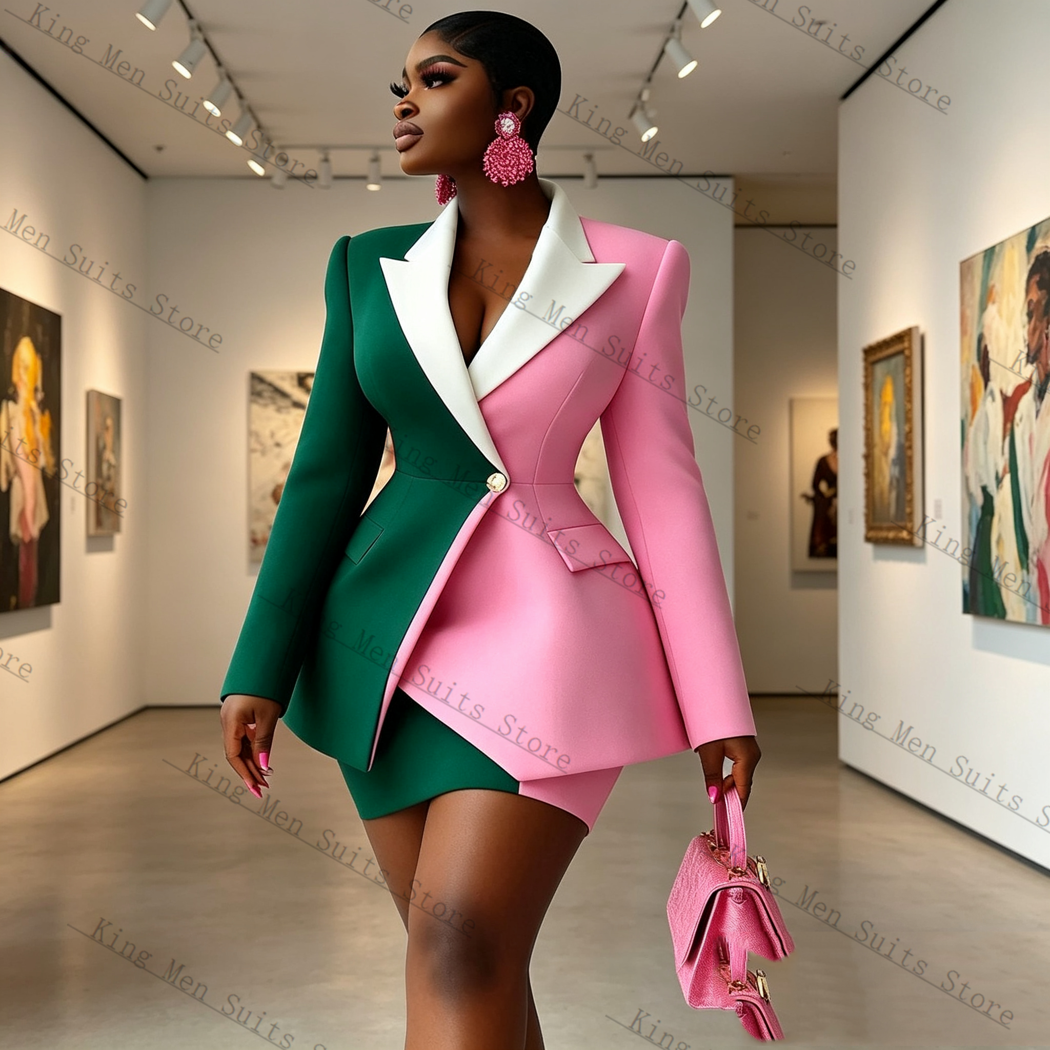 Pink Green Women Suit Skirt Se - Women Formal Wear With Skirt ulasan dan harga