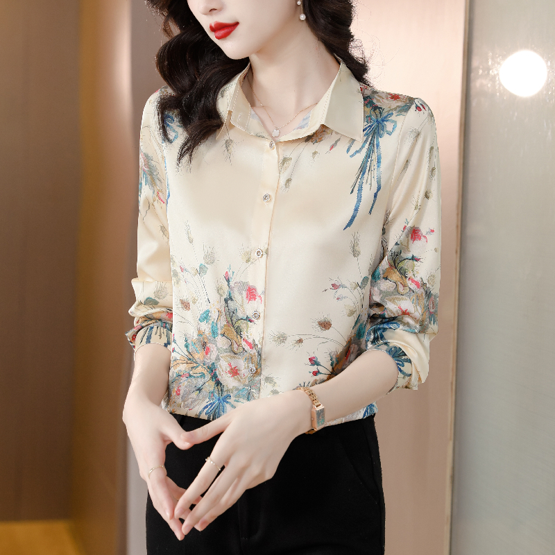 Elegant Fashion Silk Satin OL  - Silk Blouse Button ulasan dan harga