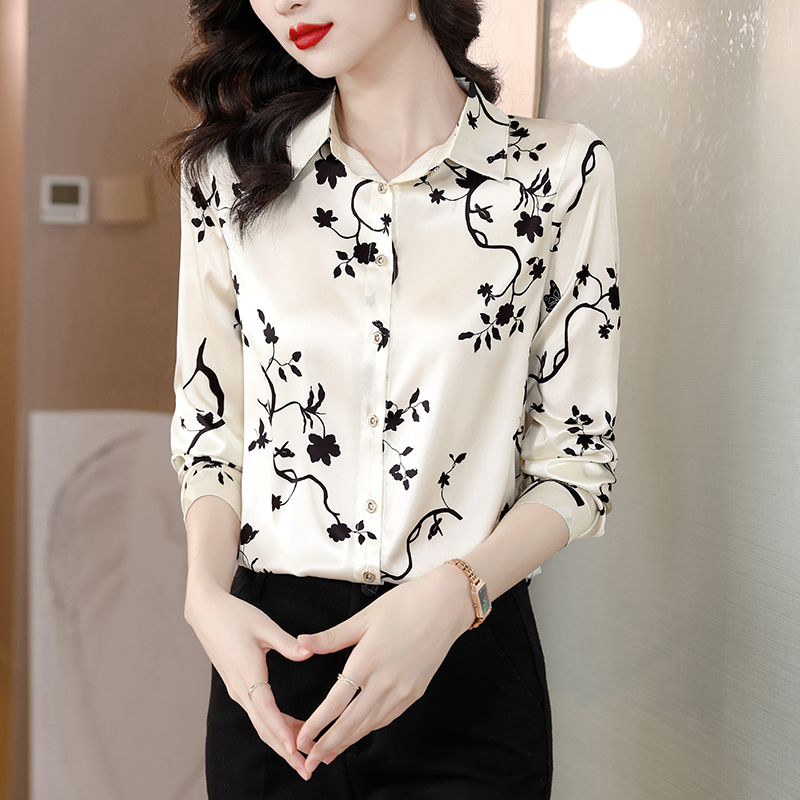 Elegant Fashion Silk Satin OL  - Silk Blouse Button ulasan dan harga