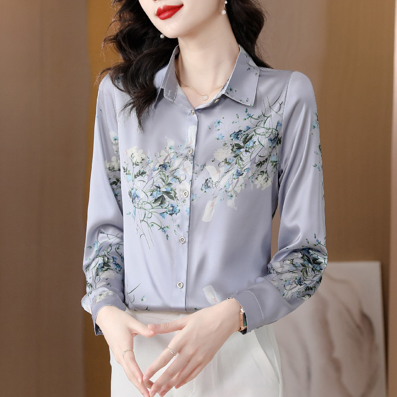 Elegant Fashion Silk Satin OL  - Silk Blouse Button ulasan dan harga