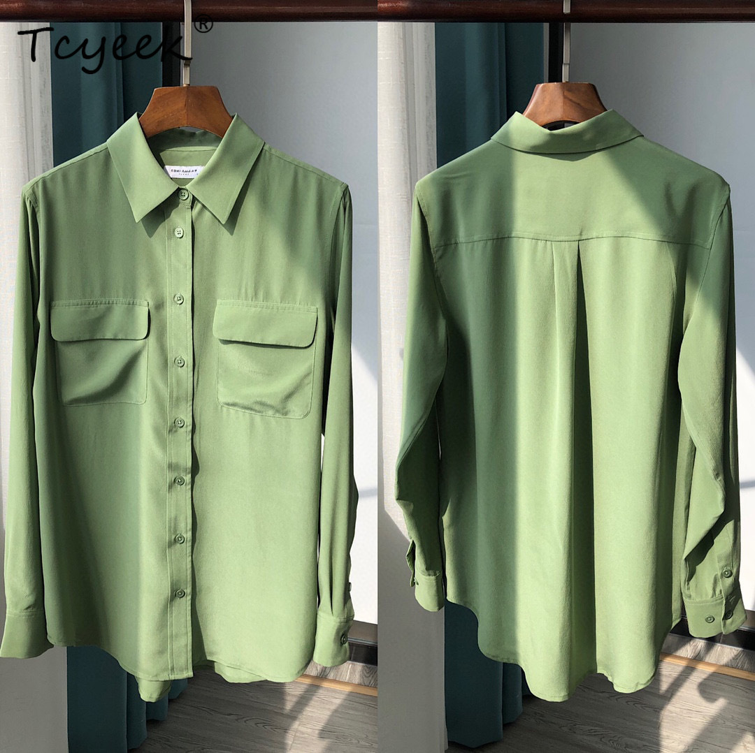 Tcyeek 18Mm 100%Real Sandwash  - Silk Blouse Button ulasan dan harga
