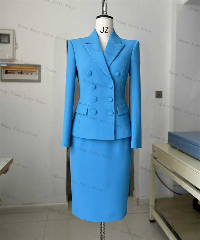 Sky Blue Women Suit Skirt Set  - Women Formal Wear With Skirt ulasan dan harga