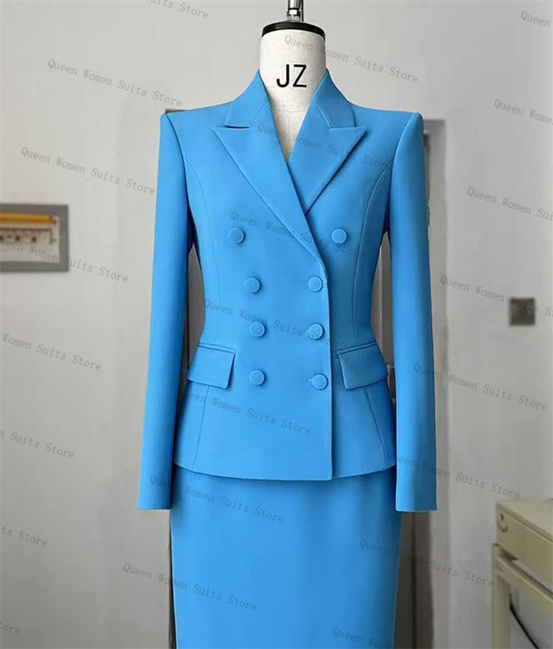 Sky Blue Women Suit Skirt Set  - Women Formal Wear With Skirt ulasan dan harga