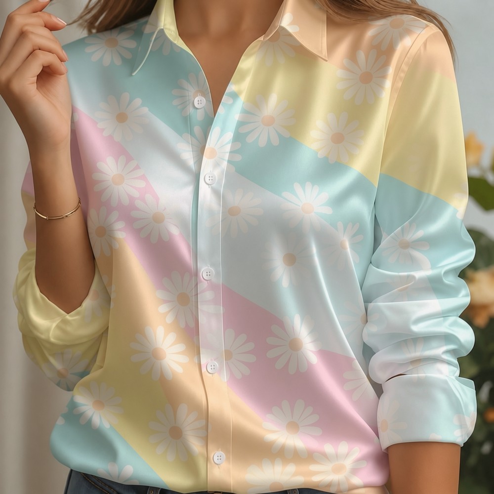 Women Satin Lapel Collar Shirt - Silk Blouse Button ulasan dan harga