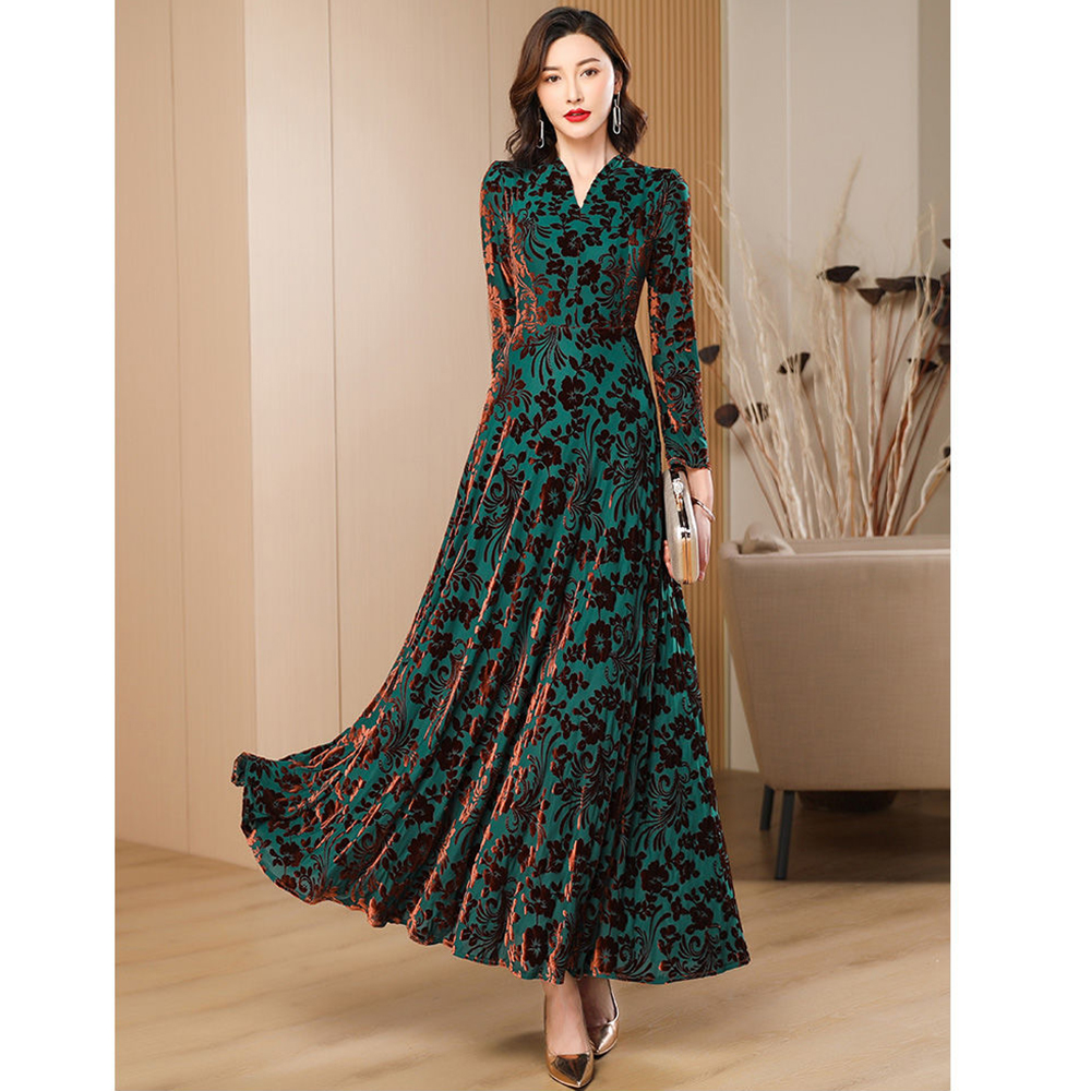 Spring Autumn New Gold Velvet  - Women'S Green Formal Wear ulasan dan harga
