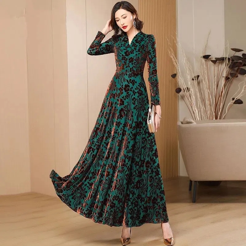 Spring Autumn New Gold Velvet  - Women'S Green Formal Wear ulasan dan harga