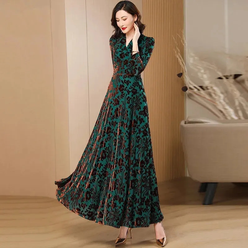 Spring Autumn New Gold Velvet  - Women'S Green Formal Wear ulasan dan harga