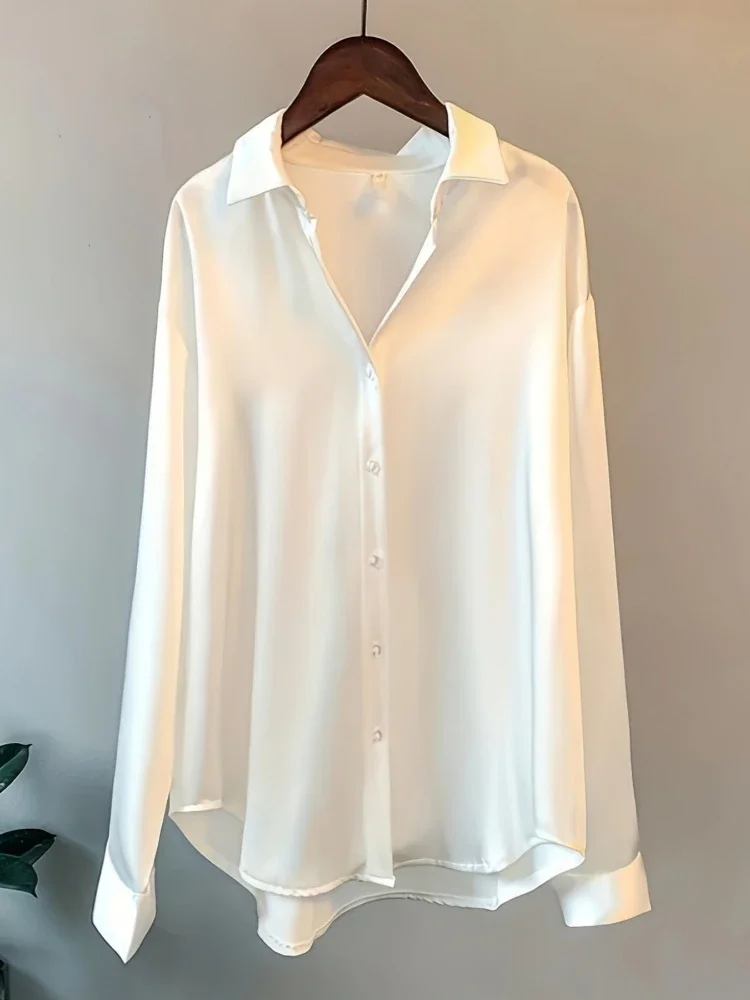 Plus Size Shirts 2025 Loose Ca - Silk Blouse Button ulasan dan harga