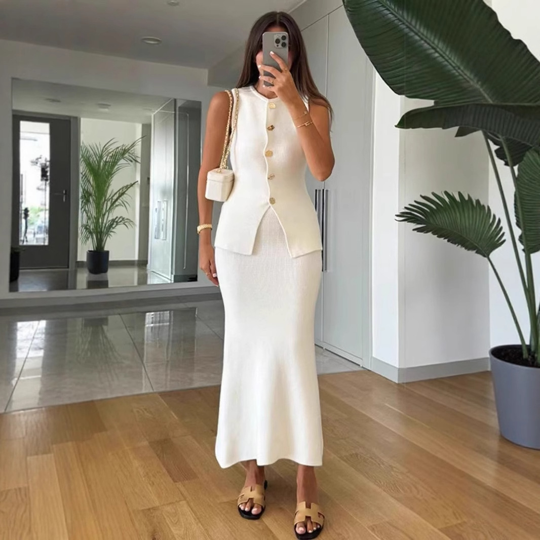Round-neck Single-breasted Sle - Women Formal Wear With Skirt ulasan dan harga