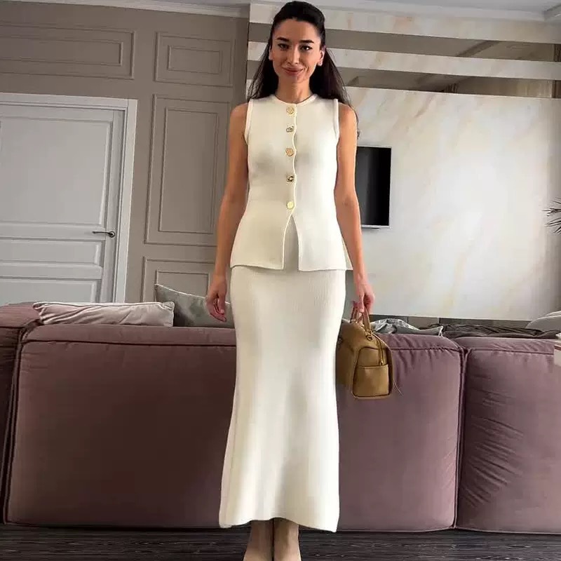 Round-neck Single-breasted Sle - Women Formal Wear With Skirt ulasan dan harga