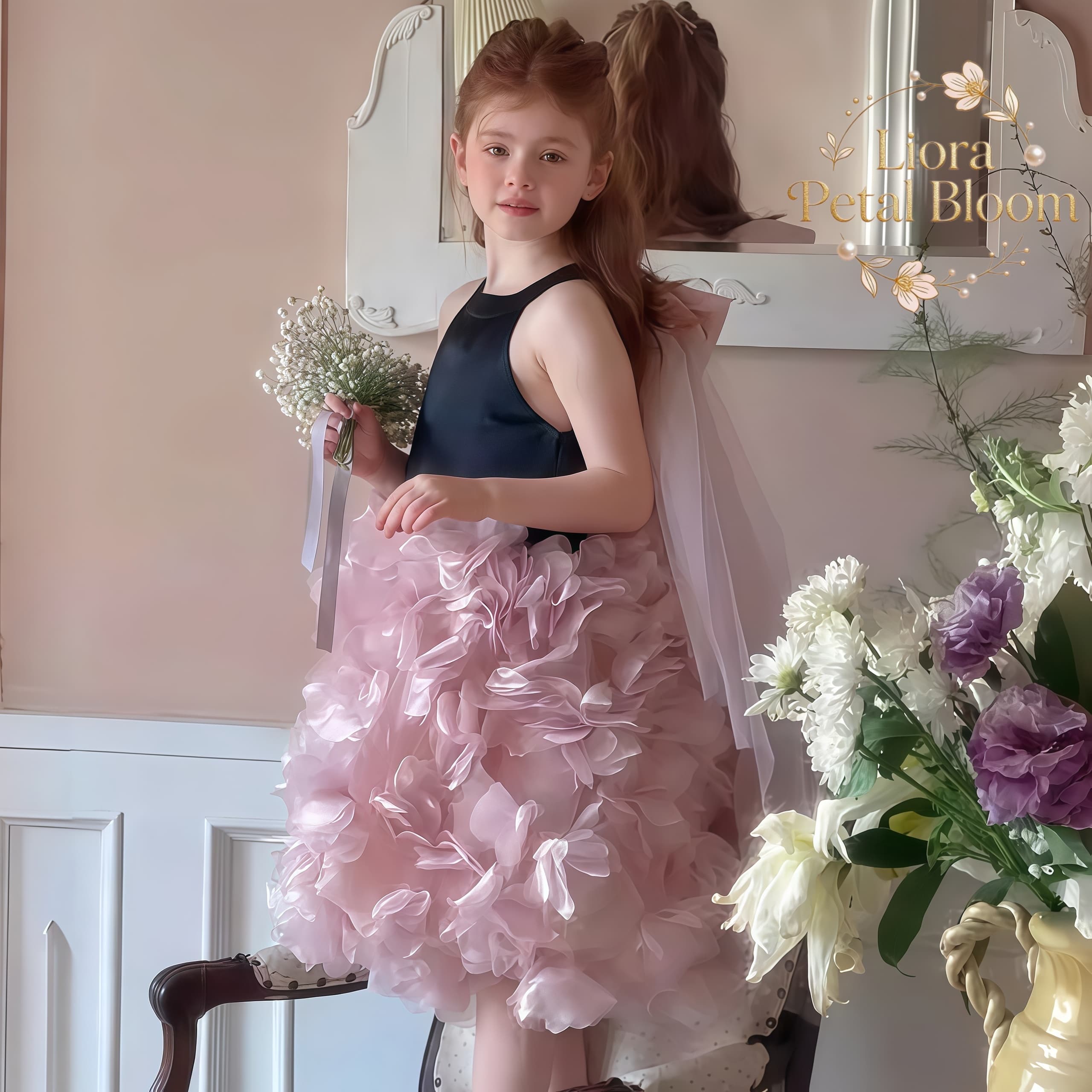 Girls' Black Floral Tulle Dres - Formal Attire Woman ulasan dan harga