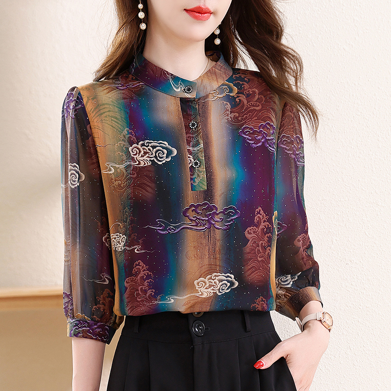 Elegant Fashion Silk Chiffon B - Silk Blouse Button ulasan dan harga