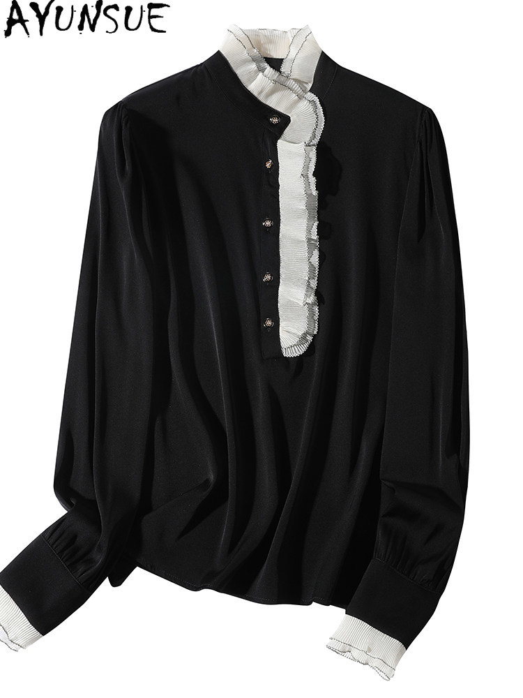 AYUNSUE 95% Mulberry Silk Shir - Silk Blouse Button ulasan dan harga