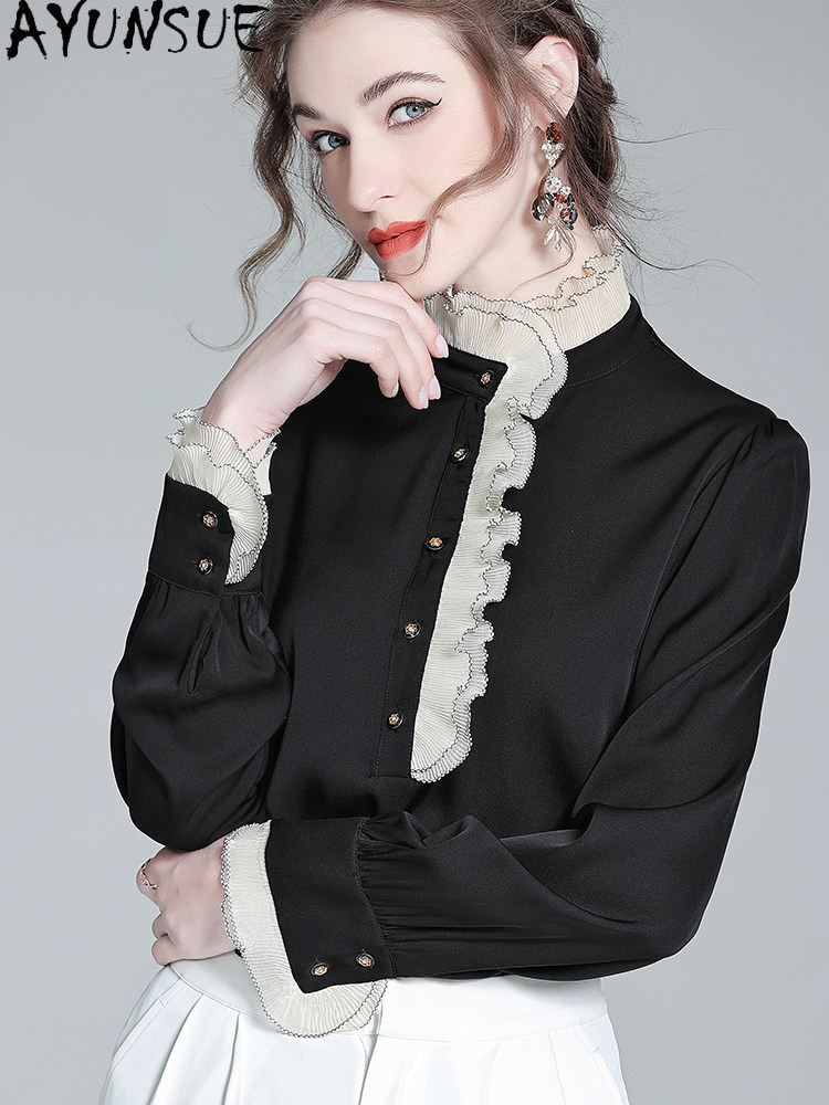 AYUNSUE 95% Mulberry Silk Shir - Silk Blouse Button ulasan dan harga