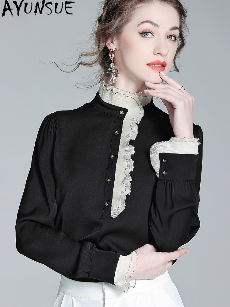 AYUNSUE 95% Mulberry Silk Shir - Silk Blouse Button ulasan dan harga