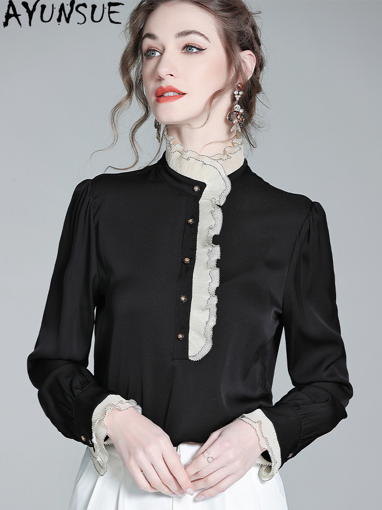 AYUNSUE 95% Mulberry Silk Shir - Silk Blouse Button ulasan dan harga