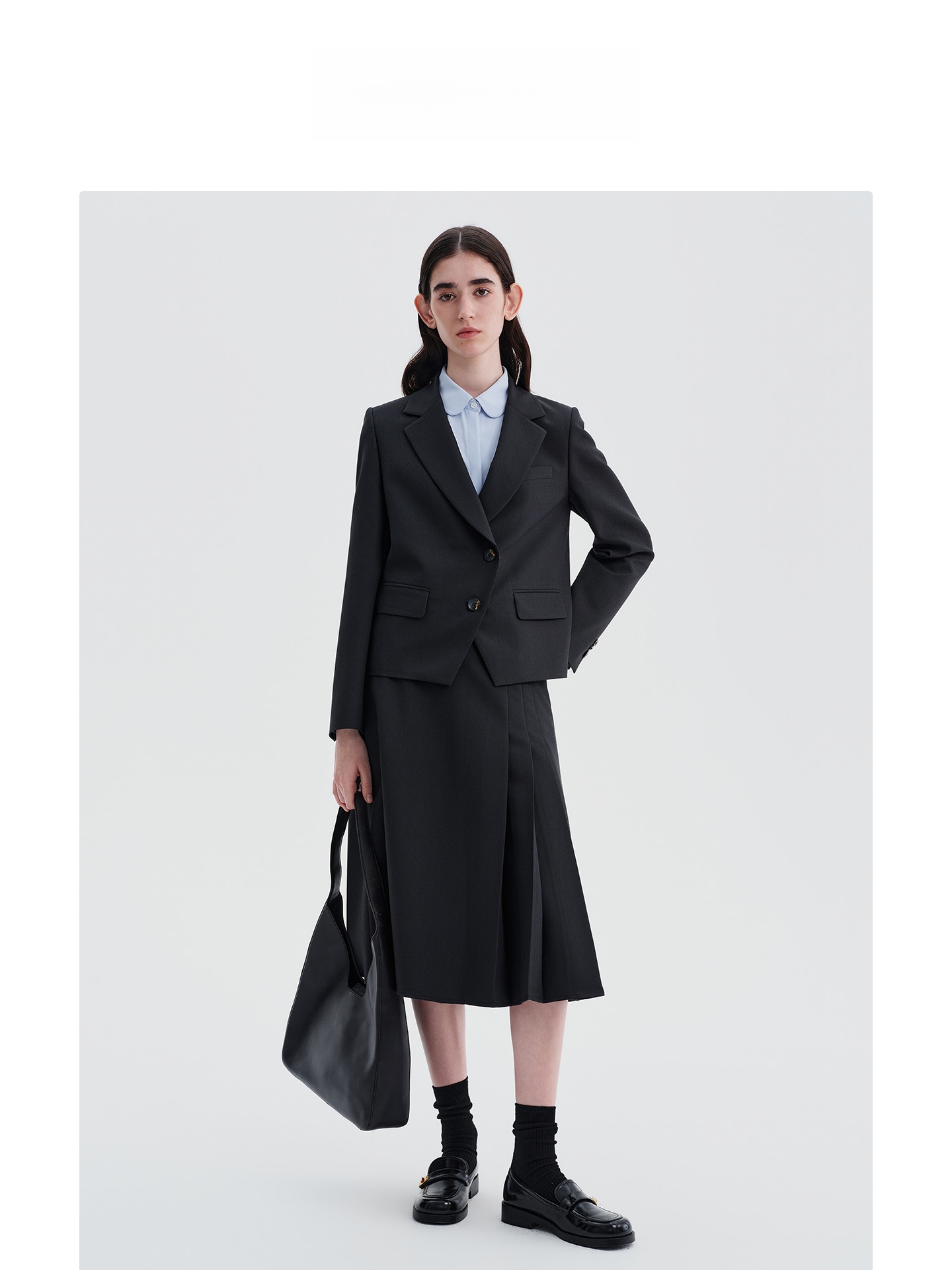 Deep Grey Suit Jacket And Half - Women Formal Wear Interview ulasan dan harga