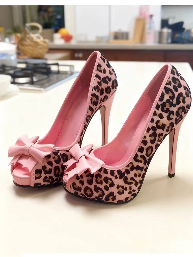 2026 Pink Leopard Print Bow Hi - Women Formal Wear For Wedding ulasan dan harga