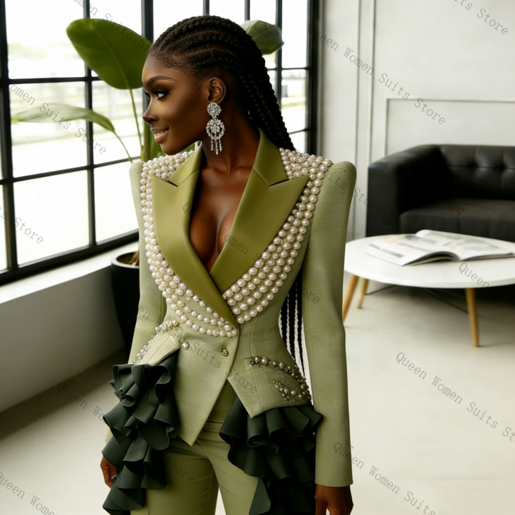Luxury Pearls Women Suit Pants - Women'S Green Formal Wear ulasan dan harga