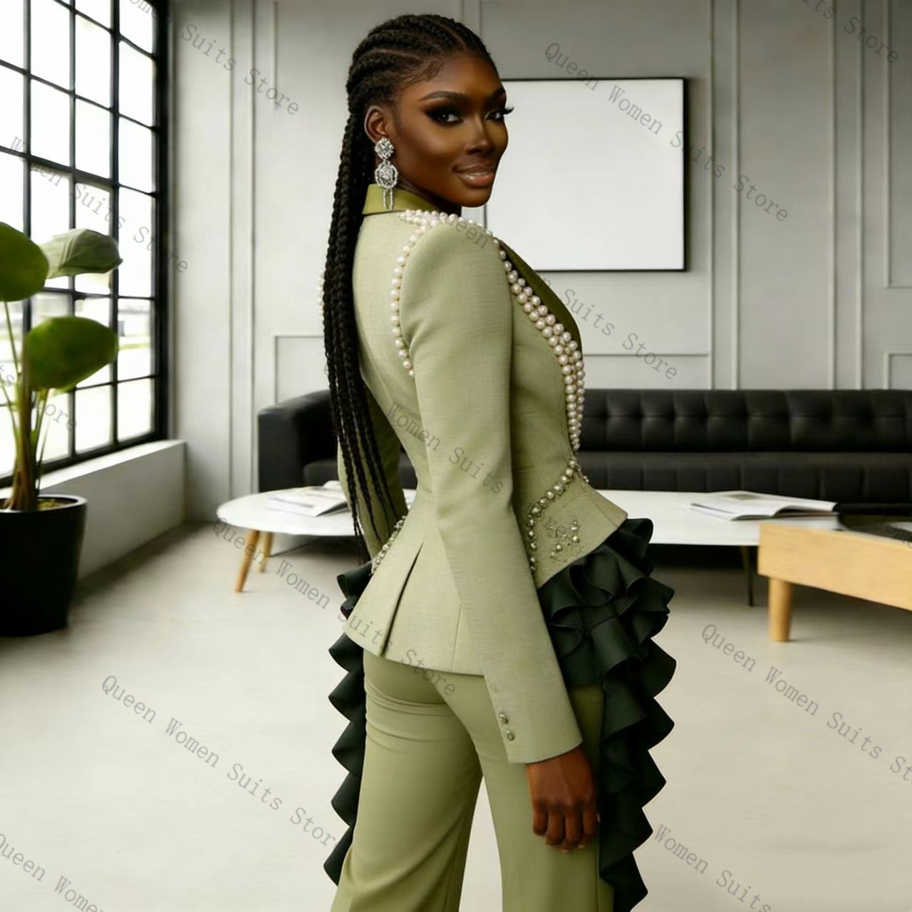 Luxury Pearls Women Suit Pants - Women'S Green Formal Wear ulasan dan harga