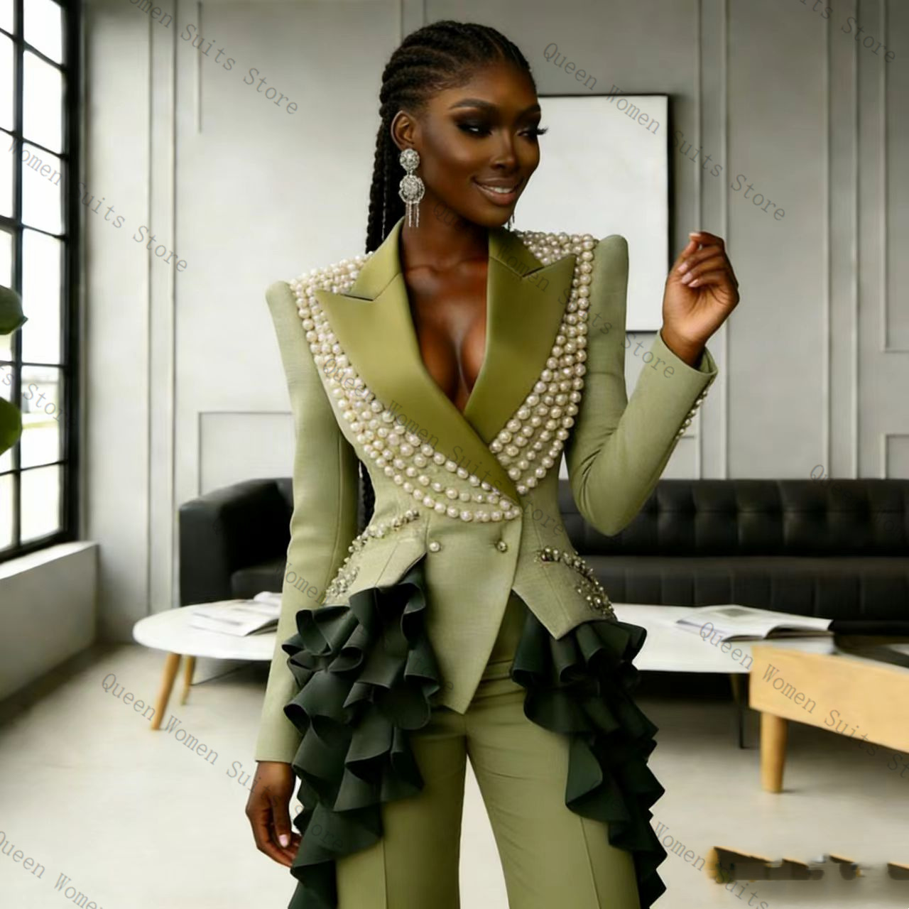 Luxury Pearls Women Suit Pants - Women'S Green Formal Wear ulasan dan harga